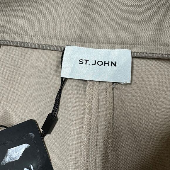 St. John NWT Ankle Zip Stretch Gabardine Pants Beige Size 6 Flat Front Side Zip - Picture 6 of 12